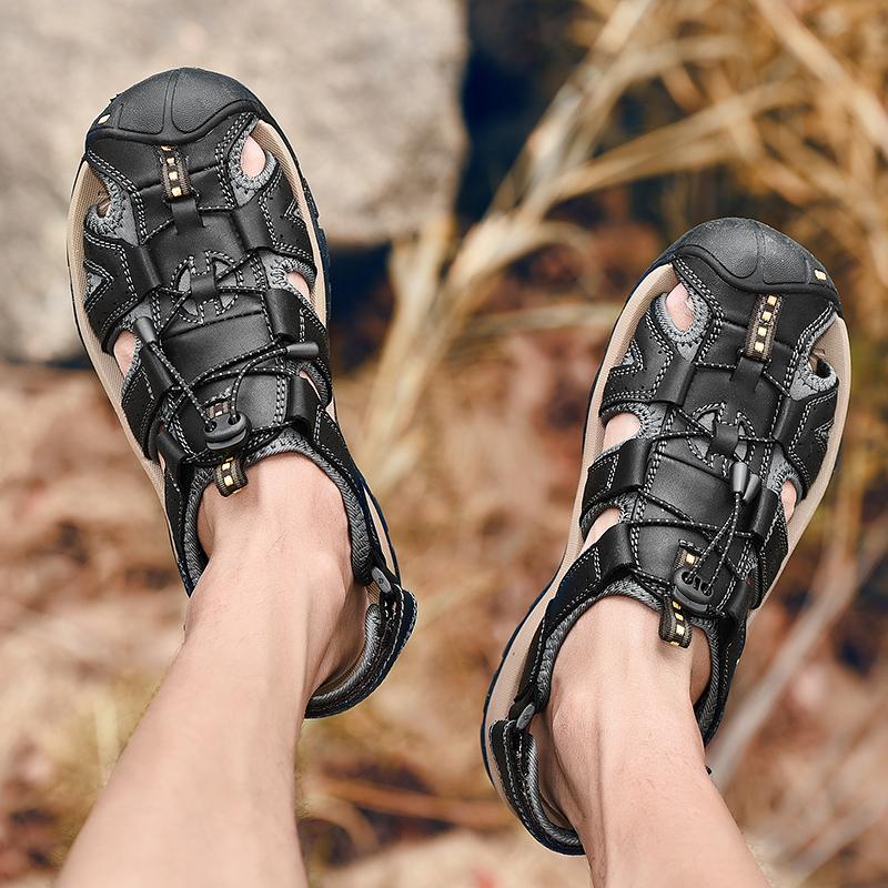 Men Casual Leather Beach Walking Shoes Fisherman Outdoor Closed Toe Hiking Water Sandals Large Size