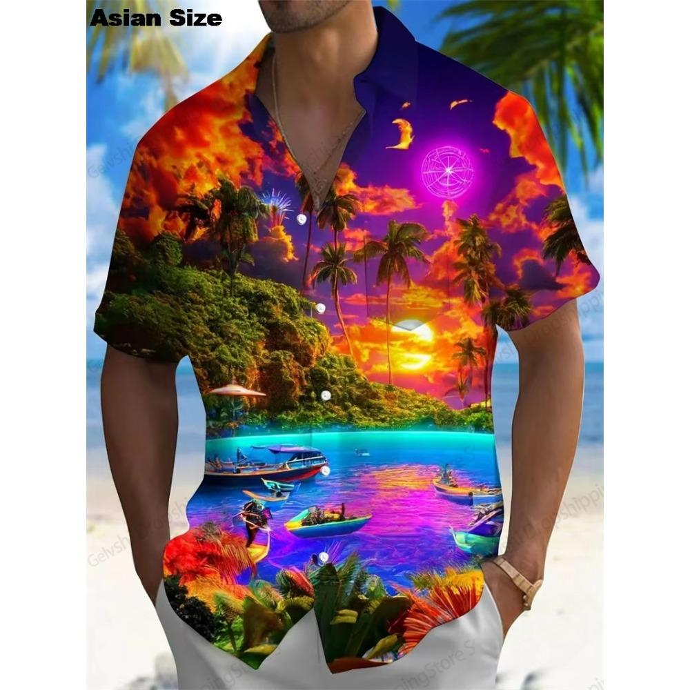 2026 Moon Star Hawaiian Shirt Men Women Fashion Casual Hawaiian Sea Shirts Short Sleeve Button Blouse Festive Holiday Tops