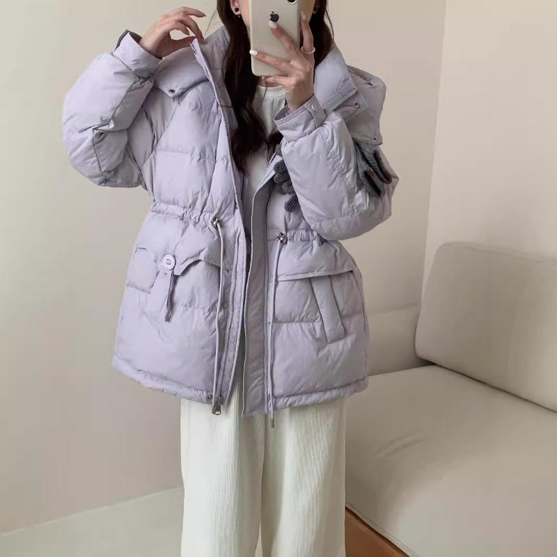 Medium and Long Hooded Down Jacket Women's Winter Fashion Sweet Small Zipper Warm White Duck Down Jacket Tide