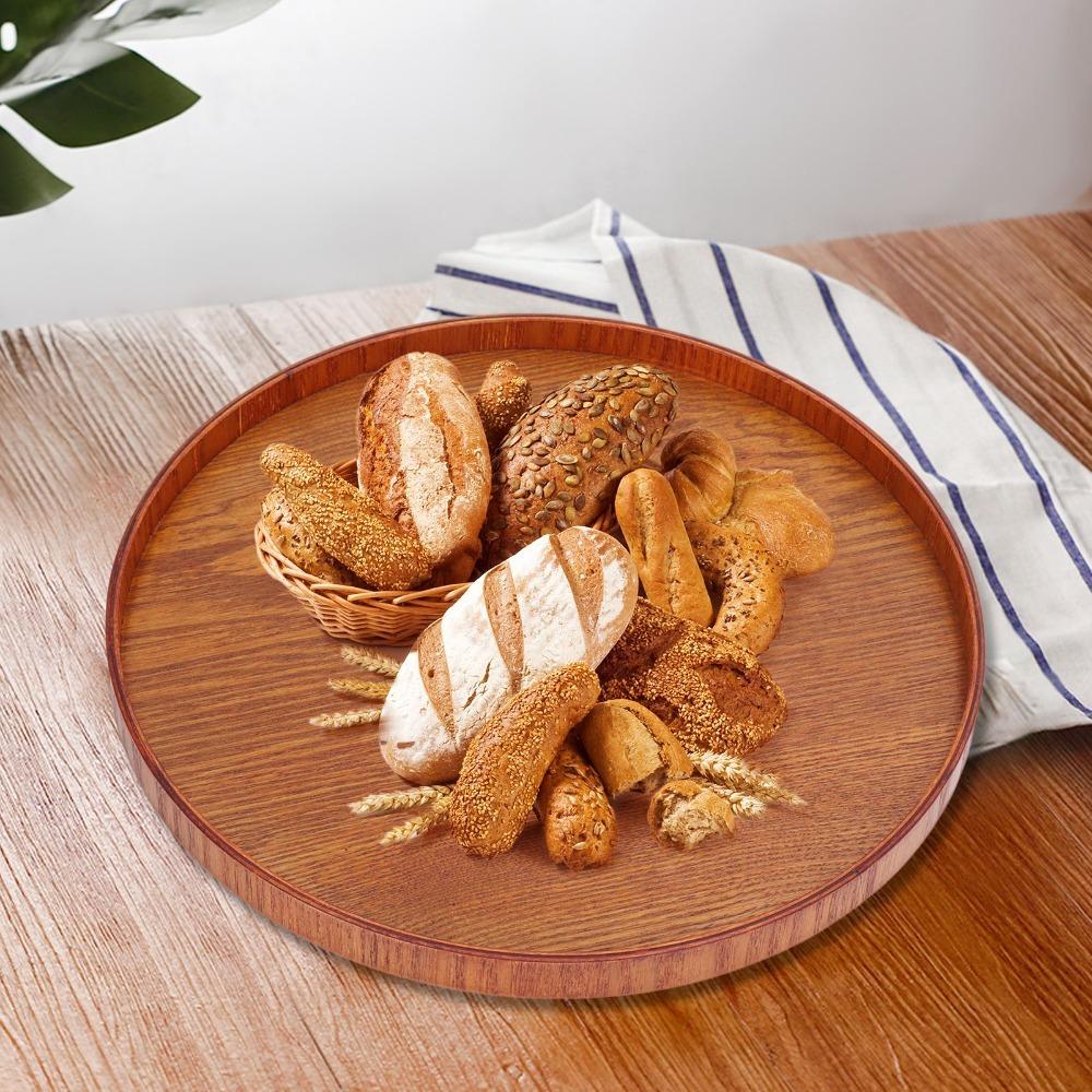 Wood Snack Tray Round Serving Tray Durable Dessert Tray  Tea Serving