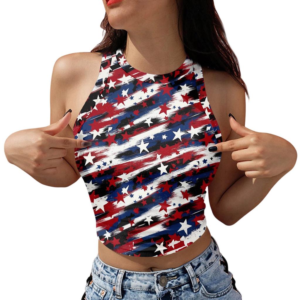 Women's Fashion Independence Day Print Sleeveless Base Tank Top