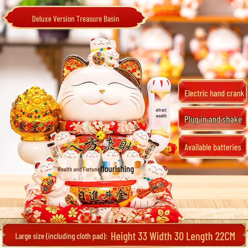 Large Waving Hand Lucky Cat Ornament - Cashier Desk Home Decor Gift