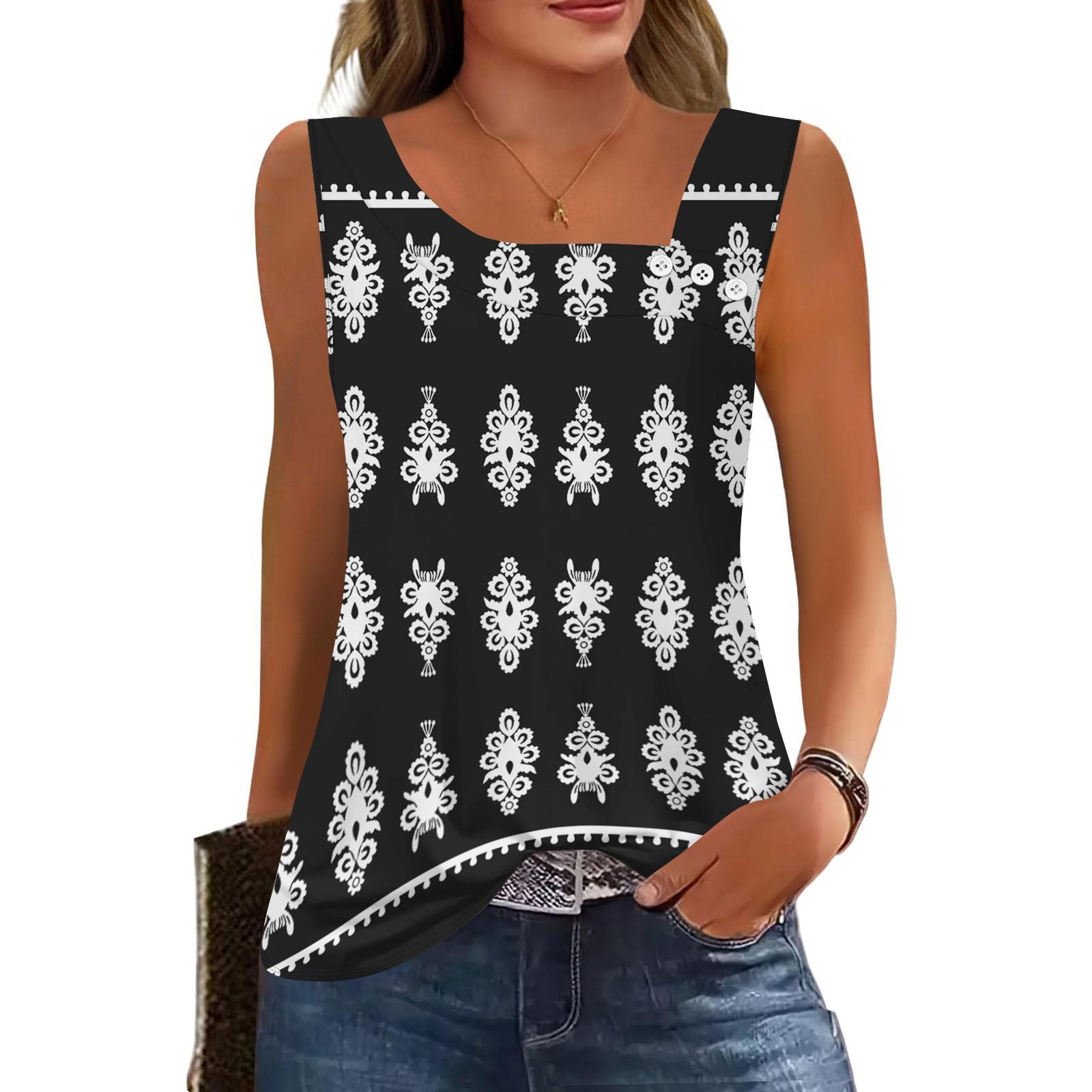 

Женские летние майки с квадратным вырезом, без рукавов, на пуговицах, повседневные, нарядные туники, базовые, для работы, футболки, блузки XXL