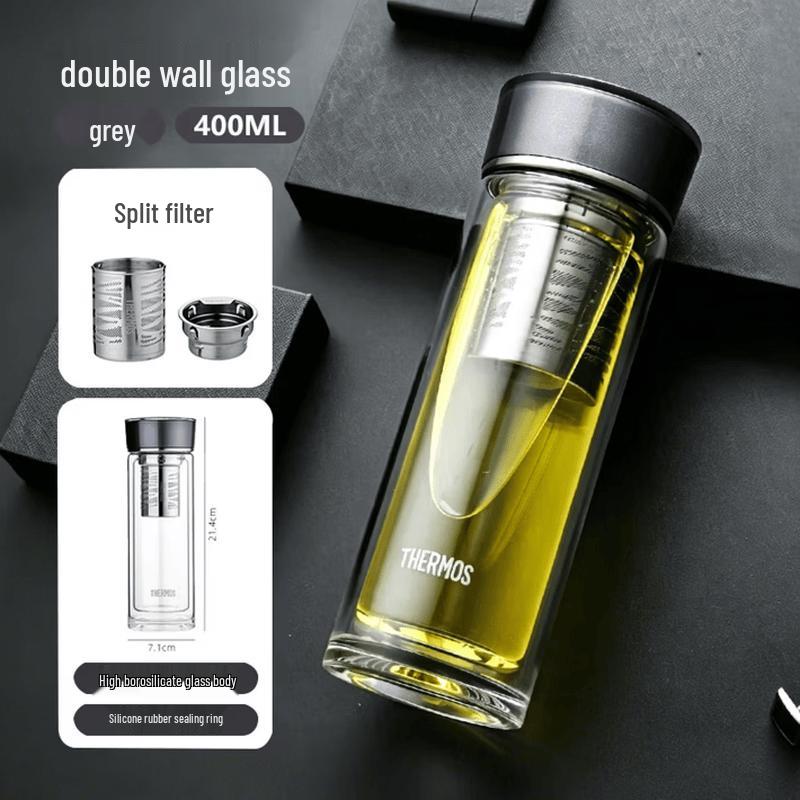 THERMOS TCGE-400 Double-Wall Glass Tea Infuser Bottle