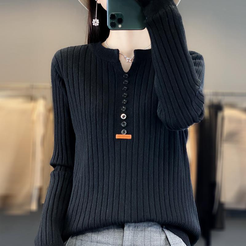 Women's Sweater Autumn/Winter New Solid Color Knitwear V-Neck Pullover Ladies Clothes Fashion Blouse Korean Style Loose Tops