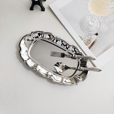 Stainless Steel Vintage Wavy Edge Tray Serving Platter for Desserts Jewelry Storage Organizer Snack Plate for Dining Table Decor