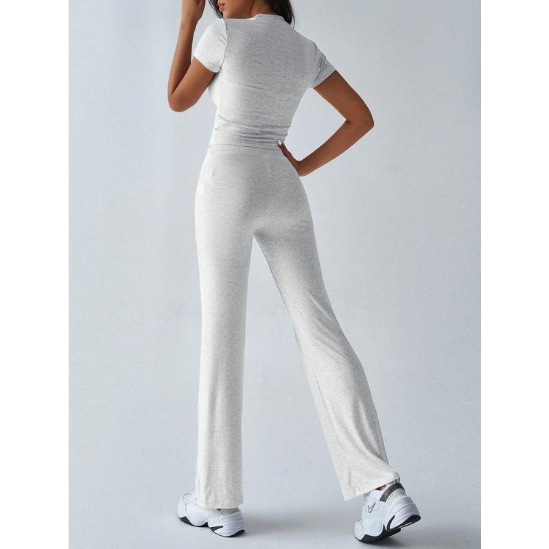 Women's Summer Temperament Solid Color Round Neck Casual Fashionable Short-sleeved Trousers Suit