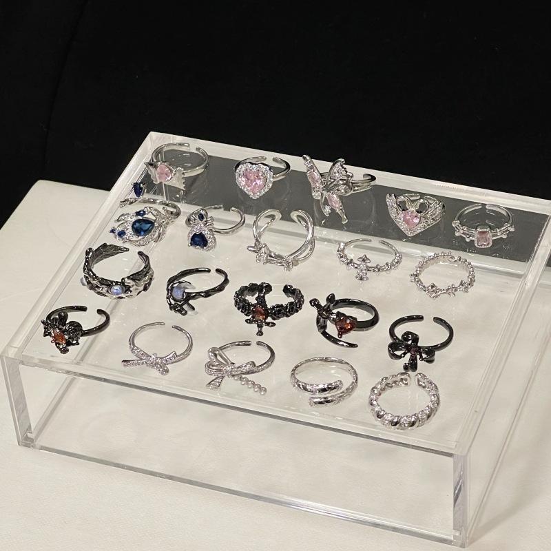 Light Luxury Pink Bow Open Ring Series Cold Wind Advanced Index Finger Ring Niche Design Ring