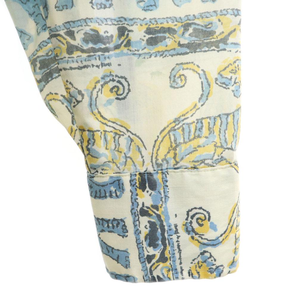 Sears 70s Animal Pattern Long sleeve shirt M Ivory system Old vintage Men's Used