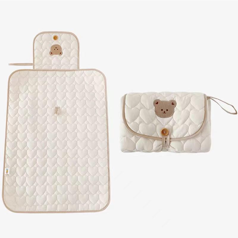 Korean Quilted Breathable Cotton Embroidered Newborn Waterproof Diaper Pad & Bag