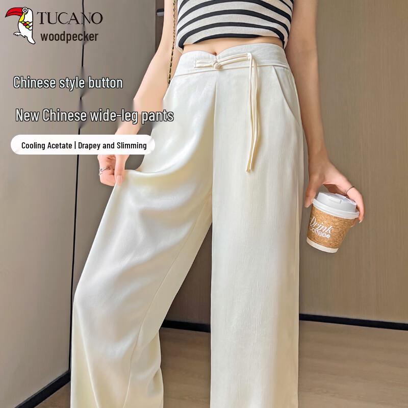 Woodpecker New Chinese Style Satin Wide-Leg Pants M