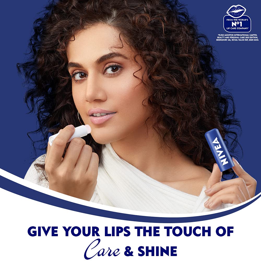 Nivea Original Lip Balm Stick For Dry Lips 4.8g Pack Of 1 | 24H Moisture Care With Natural Oils | Transparent Shine For Smooth Lips