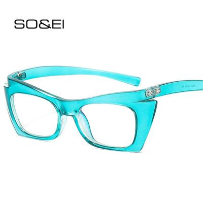 SO&EI Mode Bunte Cat Eye Brillen Rahmen Frauen Mode Frühjahr Scharnier Orange Blau Optische Männer Brillen Rahmen