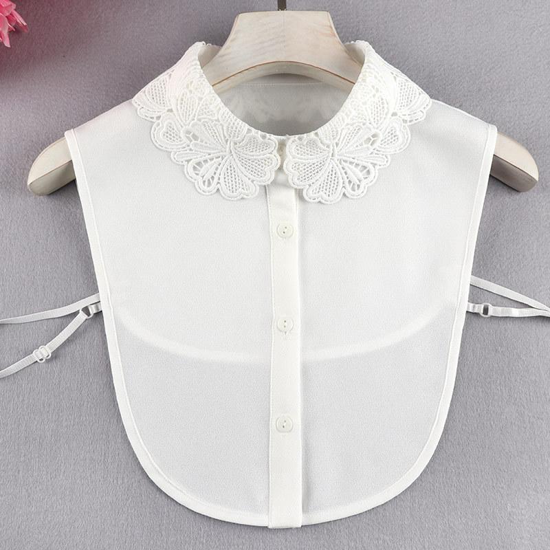 Camisa con Cuello Falso de Encaje Hueco Camisa de Chifón Bordado con Cuello Falso Cuello de Muñeca para Mujer