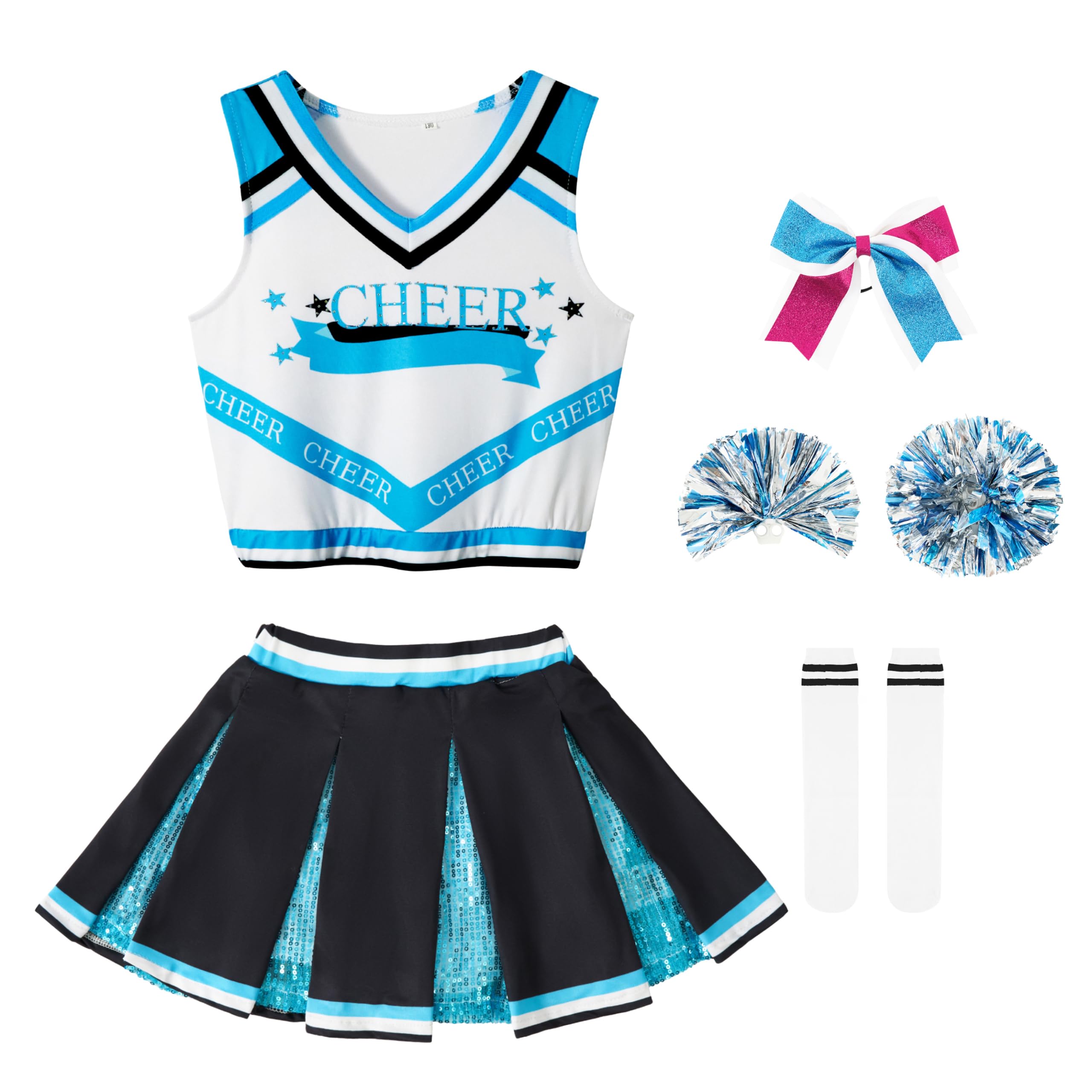 

LOLANTA Cheerleader Cosplay Costume for Kids, Halloween, Girls, Cheerleading, Cheer Dance, Kids Costume, Parties, Cheering, School Festivals, Pom-Pom
