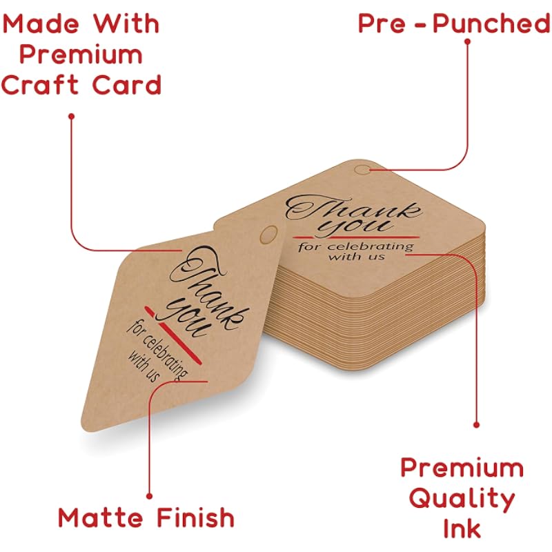 Clickedin - Thank You Brown Tags For Packaging With String 50 Pieces