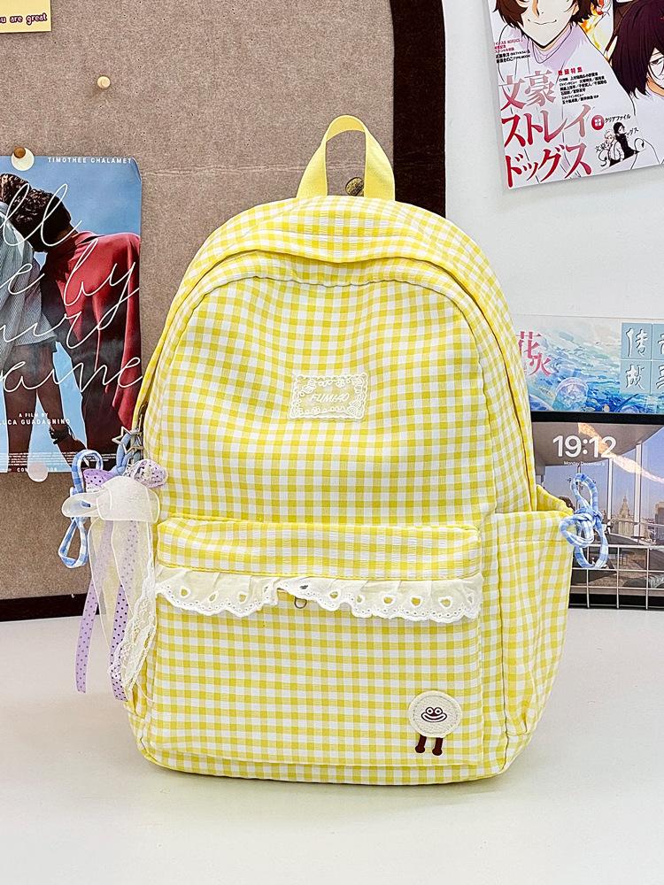 School bag new fresh plaid lace backpack, versatile for daily use, large capacity for outings, commuting, student backpack
