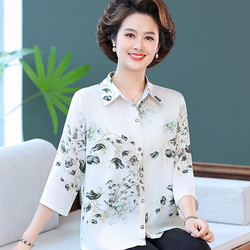 

Mom s High-End Silk Long-Sleeved T-Shirt: Stylish Mulberry Silk Top for Middle-Aged and Elderly Women L (recommended 80-100 kg) белый