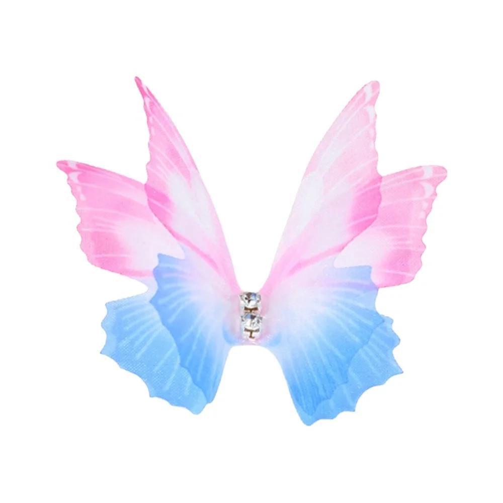50pcs Gradient Color Organza Fabric Butterfly Appliques 3D Dreamy Simulation Mesh Butterfly Patch 5CM Double-layer