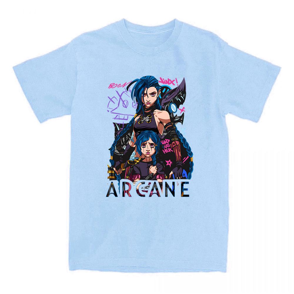 Game Jinx Arcane Tshirts Short Sleeve Summer Oneck Teeshirt Graphic Printing Clothes Hip Hop Streetwear Unisex Cotton Soft Tee