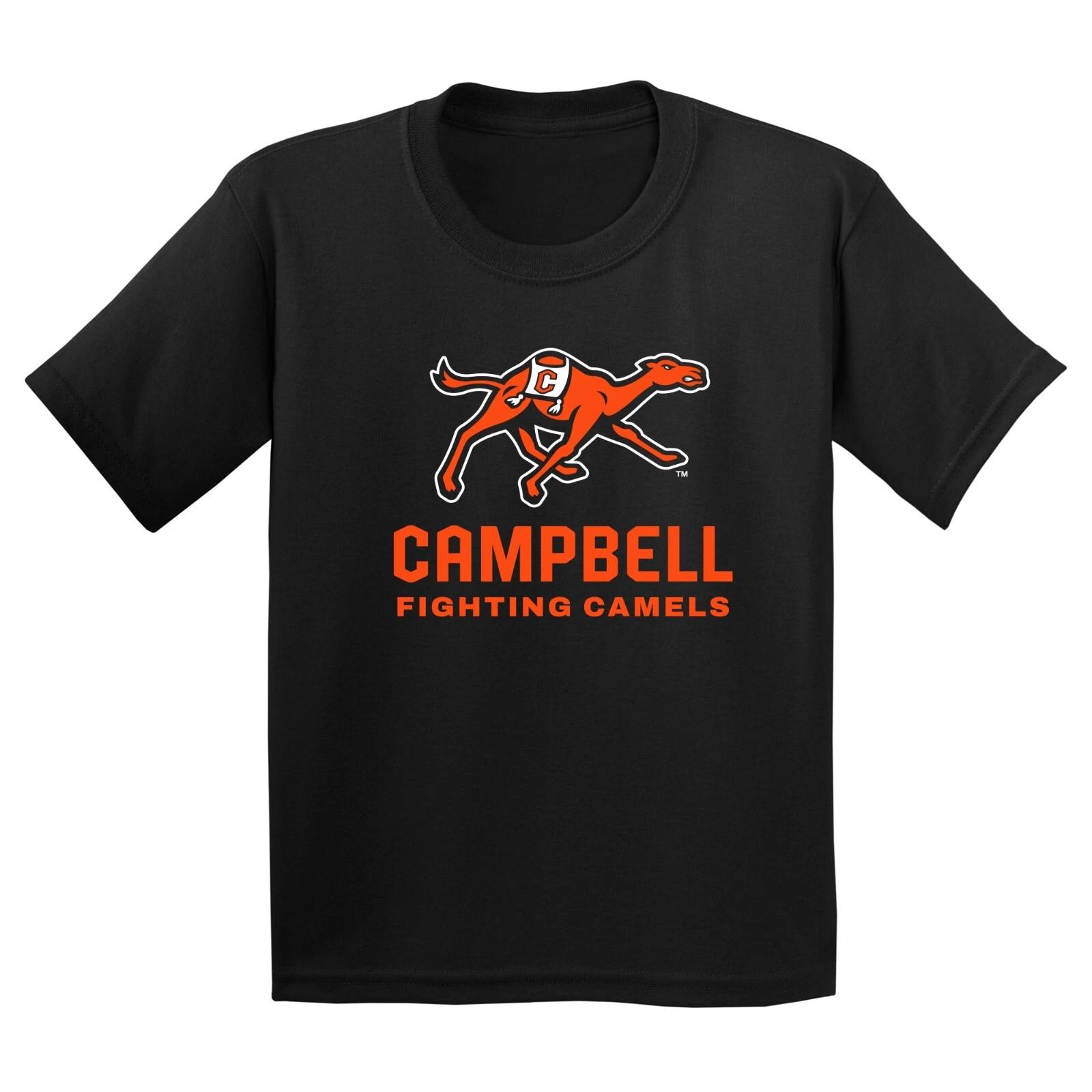 Campbell University Fighting Camels Основной логотип - Футболка для молодежи колледжа - Черная XL