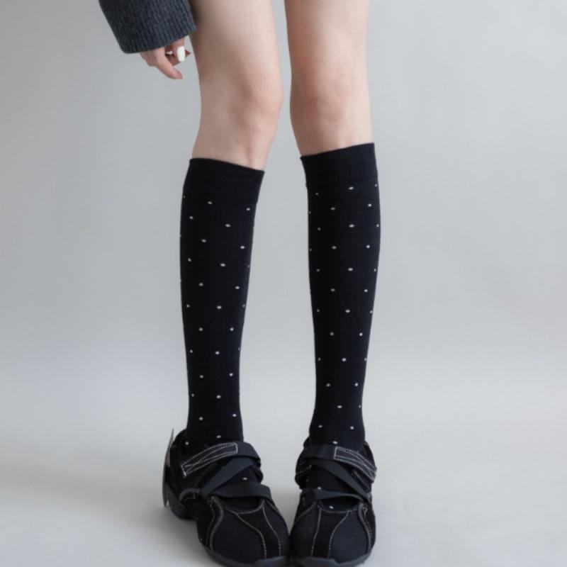 New Spring Ladies Cute Polka Dots Knee High Socks Fashion High Stretch Cotton Stockings Suitable For Women'S Clothing With Gift