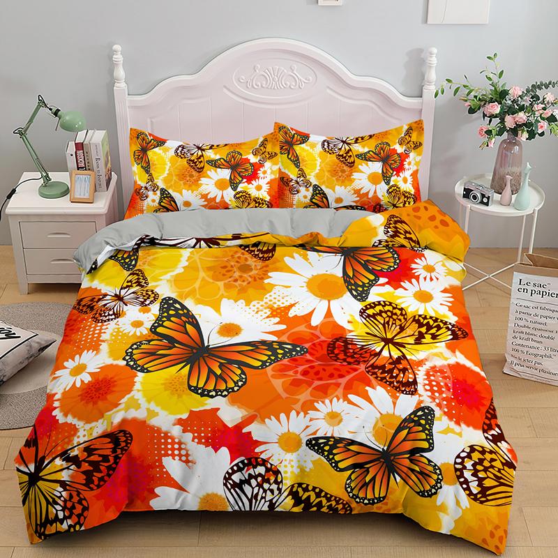 Colorful Butterfly King Queen Duvet Cover Flying Animals Bedding Set Women Flowers Comforter Cover 2/3pcs Polyester Quilt Cover