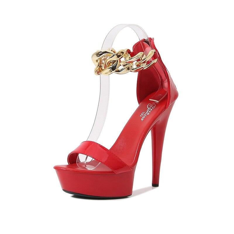 Damen-Sandalen mit dem Wort „New Summer Fashion Chain Net Red Sexy High Heels Stilettos 13 cm Heel 3 cm Platfrom LFD