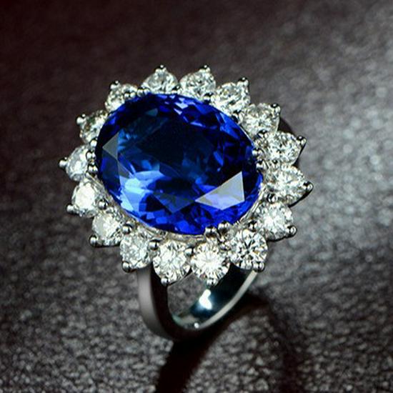 Noble Adjustable Simulated Tanzanite & Sapphire Women's Ring, White Gold Plated