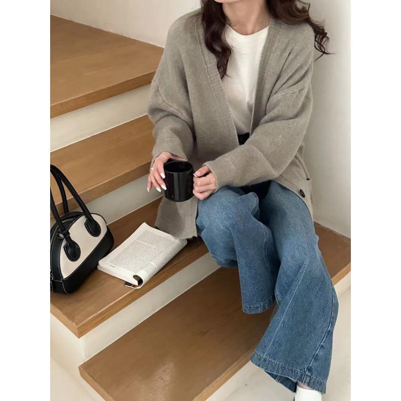 Simple and versatile sweater jacket top women's autumn and winter new loose large size fashion soft waxy knitted cardigan