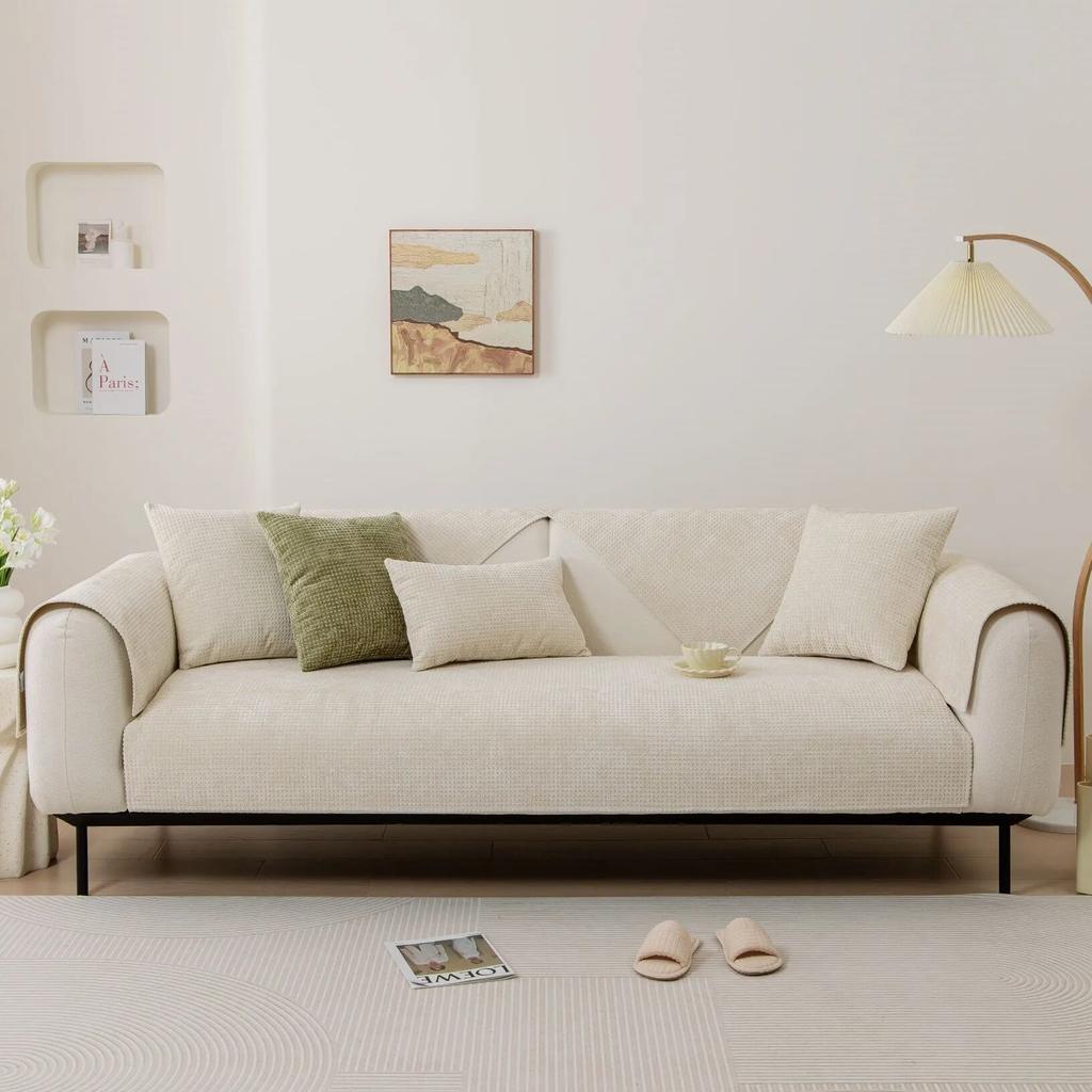 Four Seasons Universal Waffe Sofa Cushion Chenille Sofa Cushion Modern Simple Solid Color Non-Slip Sofa Pillowcase