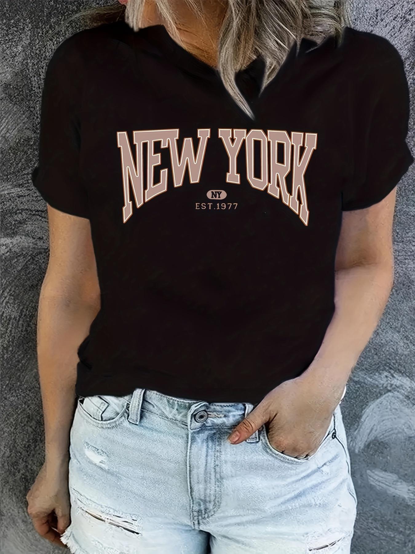 

Summer New York Letter Printed Cotton Tshirt Y2K Womens Daily Loose Top Casual Plus Round Neck Short Sleeved Tshirt 4XL