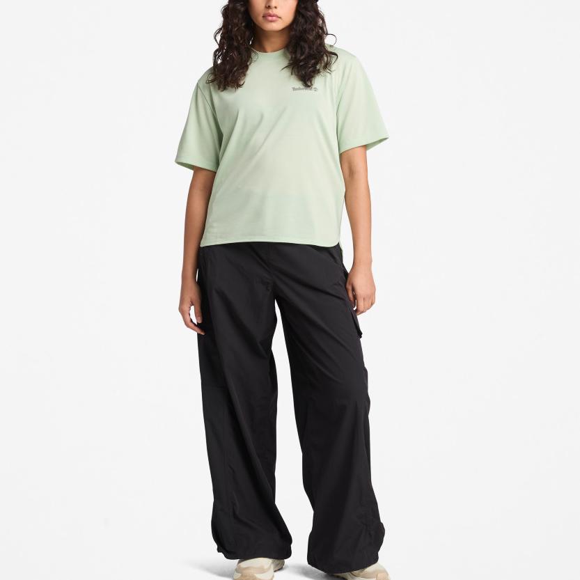 Timberland Logo Moisture-Wicking Quick-Dry Sun Protection Short Sleeve T-Shirt Women Tops Mint-Green A67W1-ENE