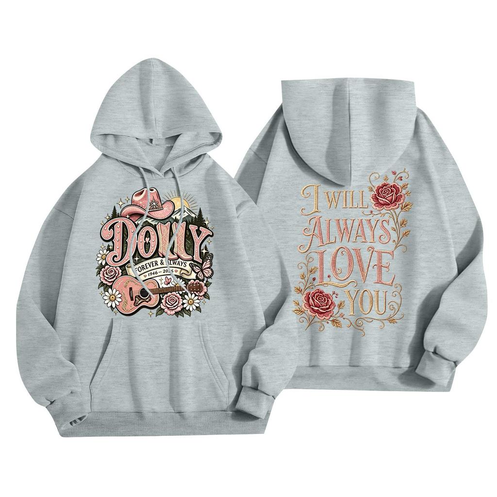 Women's Casual Loose Fit Pullover Hoodie with and Letter I Print