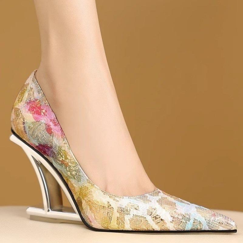 Women's Sexy Fashionable High Heels Pointed Tip Extra-shaped Heel Color Smooth Heels Banquet Comfortable New Zapatillas De Mujer