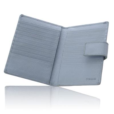 Card Case Bifold Genuine Leather Credit Card Case Large Capacity [STREAM] Men's Women's (Ice Blue)