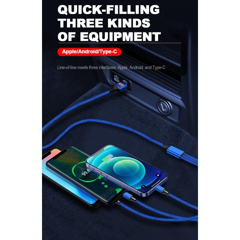 Car Emblem 3in1 Type C Lightning Micro USB Fast Charging Cable For KIA Sportage Ceed Rio 3 Picanto Proceed Gt Stinger 4 K7