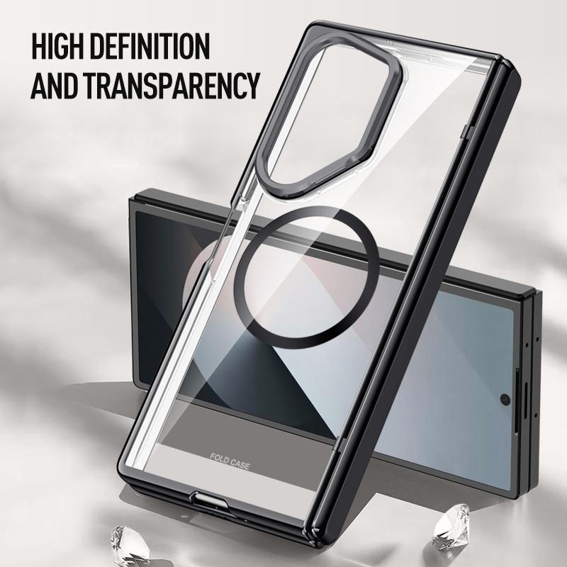 Lens Protect Stand Magnetic Phone Case for Samsung Galaxy Z Fold 6 5G Magsafe Electroplated Hinge Clear Metal Ring Holder Cover