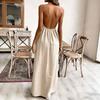 Mode Ärmelloses Lockeres Langes Kleid Neu Einfarbige Hängende Hals Party Sommerkleid Rückenfrei Sexy Falten Casual Einfache Kleidung