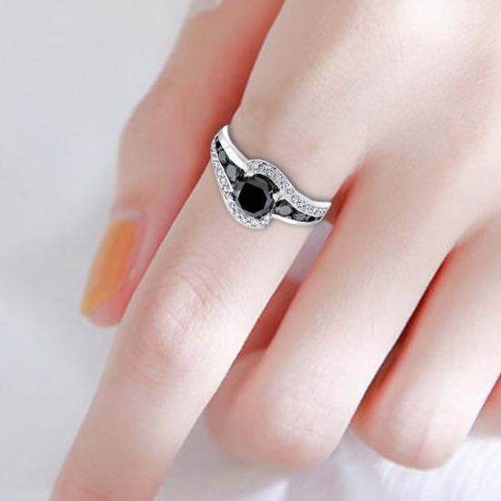 Finger Ring Geometric Black Cubic Zirconia Jewelry Appearance Exquisite Finger Ring for Wedding