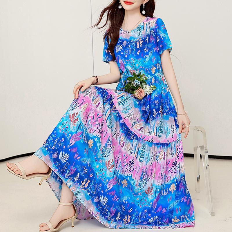 Elegant Dresses Woman Casual Short Sleeve Long Dresses Summer Plus Size Women's Clothing