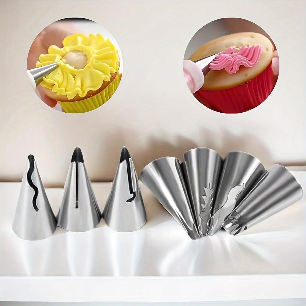 7-Piece Stainless Steel Pleated Skirt Pastry Nozzles - Cake Decorating Tool Set with Unique Patterns for Cupcakes and Pastries