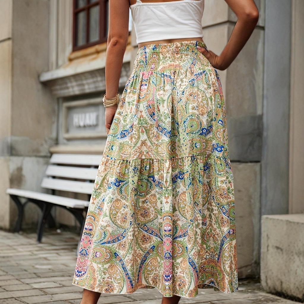 Spring Floral Plus Size Women's High Waist Pleated Skirt