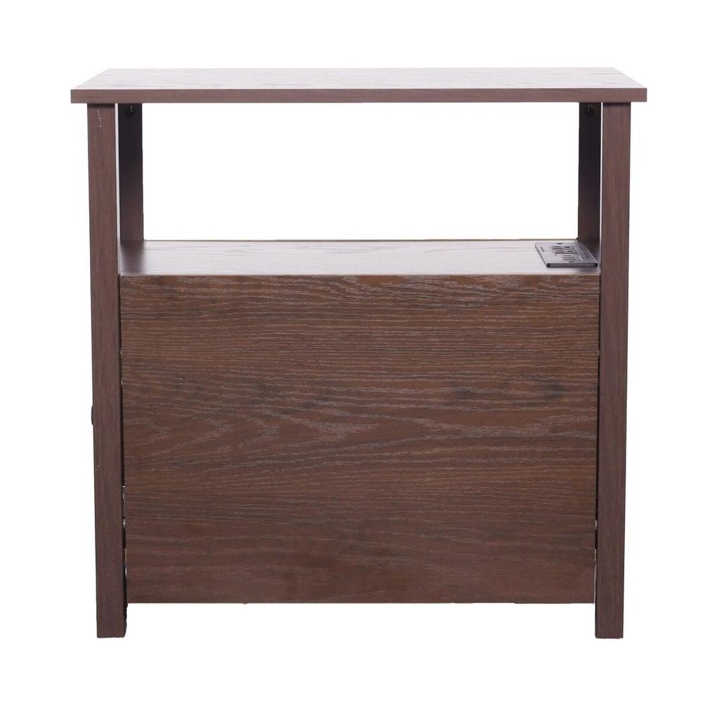 Farmhouse End Table Narrow Night Stand with USB Ports and Outlets Brown