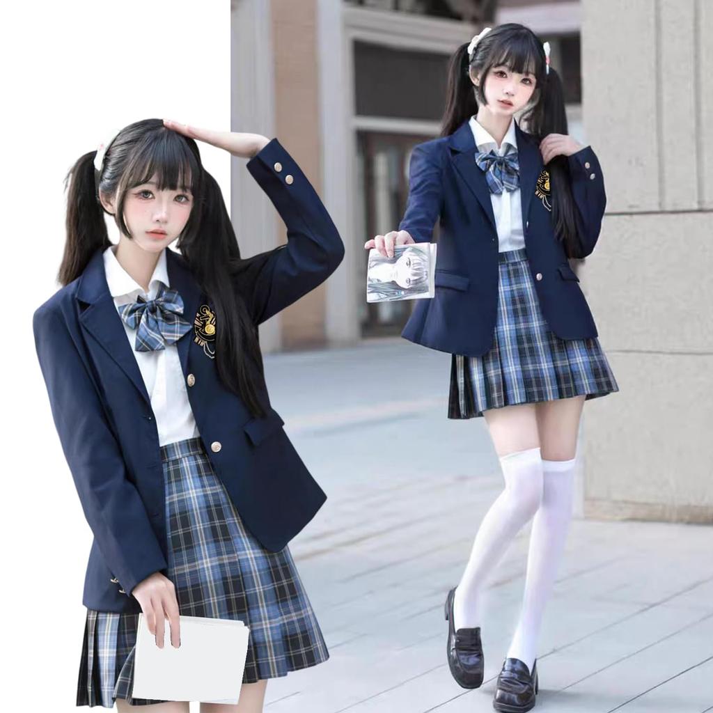 High School Girl Uniform Blazer JK Uniform Cosplay Costume 5 Piece Set Ribbon Shirt Pleated Skirt Check Set School Commuting Mori Girl School Festival