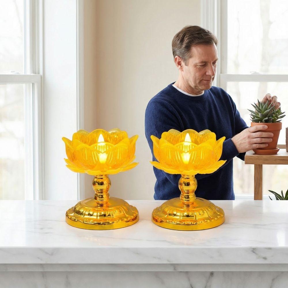 2Pcs Creative Electronic Lotus Lamp Ornament Lotus Shaped Swing Flameless Candles  Home Decor