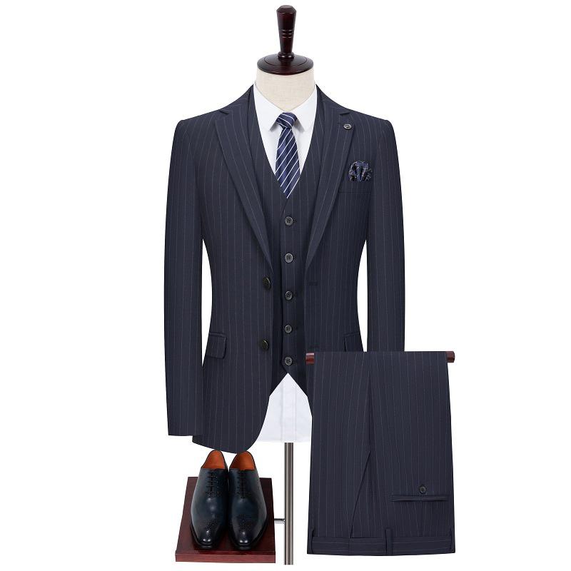 Men's Striped Counter Suit Set: Groom's Wedding & Best Man Three-Piece Korean-Style Jacket.