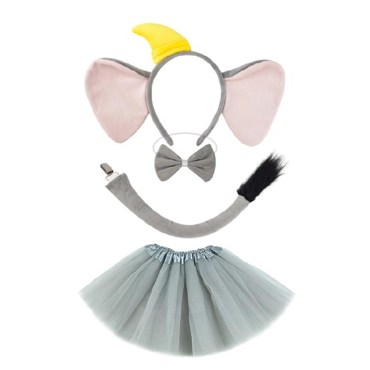 Animal Fancy Costume Kit Accessories Elephant Costume Set with Elephant Ears Headband Bowtie Tail Tutu Skirt 1/3/4Pcs