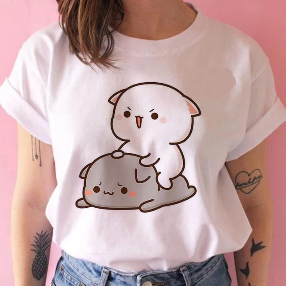 

Peach Cat Peachcat print Women T Shirt Girl Graphic Printed Fashion Harajuku Streewear Clothes Tops Tee 3XL
