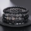Matte Black Cubic Zirconia Ball & UFO Pendant Braided Bracelet Set